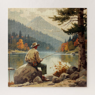 Man Fishing By The lake Jigsaw Puzzle