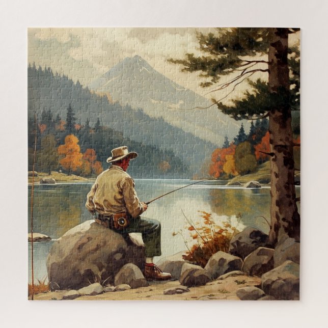 Man Fishing By The lake Jigsaw Puzzle (Vertical)