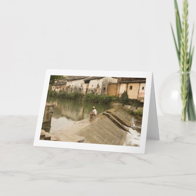 Man Fishing Folded Blank Greeting Card (Front)