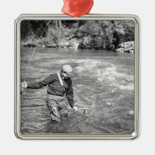 Man Fishing Metal Ornament