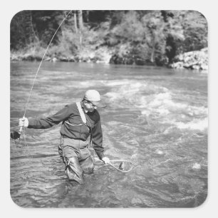 Man Fishing Square Sticker