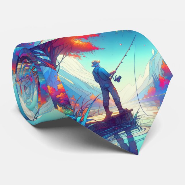 Man Fishing Standing On Pier Tie (Rolled)