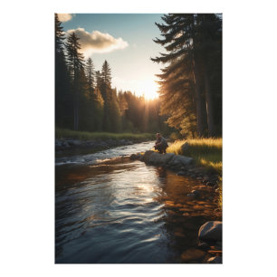 *~* Man Fishing Stream Nature AP49 Pine Photo Print
