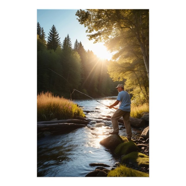 *~* Man Fishing Stream Sun Nature AP49 Photo Print (Front)