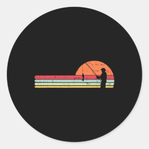 Man Fishing Sunset Retro Angling Fisherman Angler Classic Round Sticker