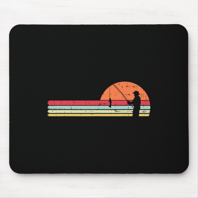 Man Fishing Sunset Retro Angling Fisherman Angler  Mouse Pad (Front)
