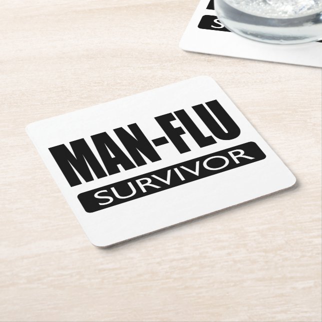 MAN-FLU SURVIVOR. SQUARE PAPER COASTER (Angled)