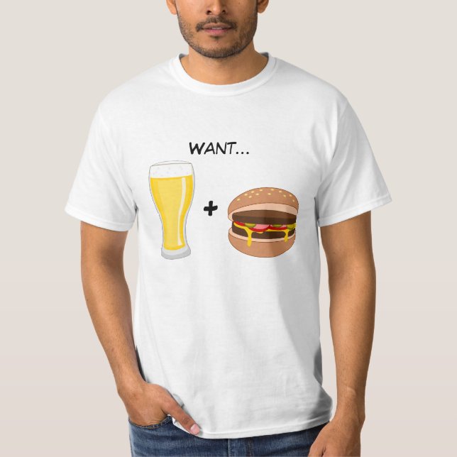 Man Food: I Like Beer and Burgers Funny T-Shirt (Front)