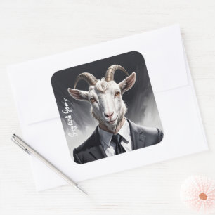Man goat lawyer fantasy beast animal grey art square sticker