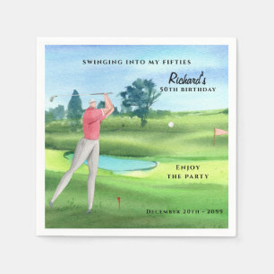 Man Golf Player Swinging Fifties 50th Birthday Napkin