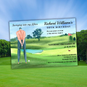Man Golf Player Swinging Into My 50th Birthday Invitation
