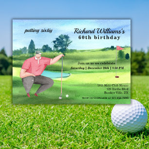 Man Golf Putting Sixty 60th Birthday Invitation