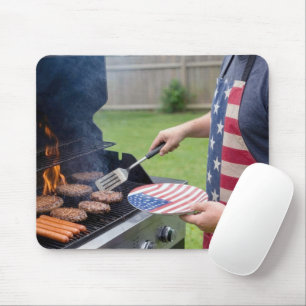Man Grilling Burgers and Hot Dogs Mouse Pad