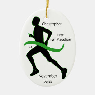 Man Half Marathon Runner Ornament in Lt Green