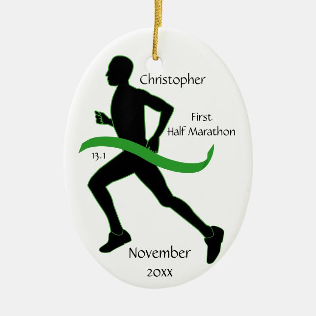 Man Half Marathon Runner Ornament in Lt Green (Front)