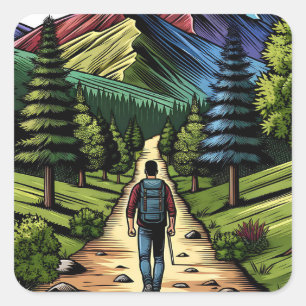 Man Hiking the Trails Square Sticker