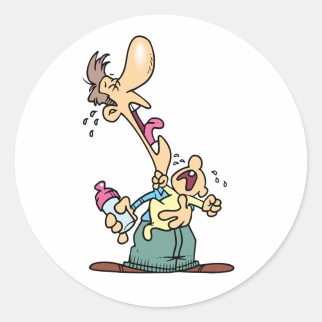 Man Holding A Crying Baby Stickers (Front)