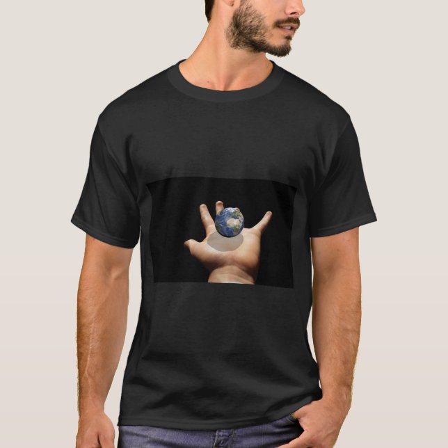 Man Holding Earth Artwork T-Shirt (Front)