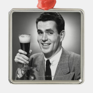 Man holding glass of beer in studio B&W Metal Tree Decoration