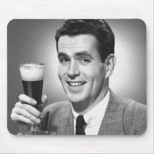 Man holding glass of beer in studio B&W Mouse Pad