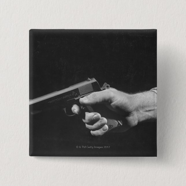 Man Holding Gun 15 Cm Square Badge (Front)