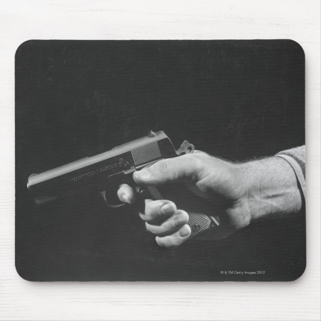 Man Holding Gun Mouse Pad (Front)