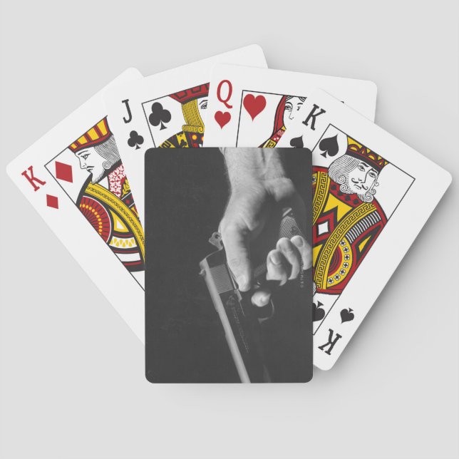 Man Holding Gun Playing Cards (Back)
