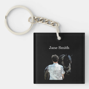 Man Holding Horse Dark Acrylic Keychain