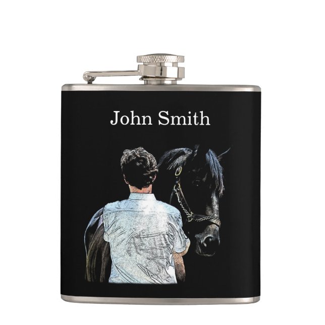 Man Holding Horse Dark Drink Flask (Front)