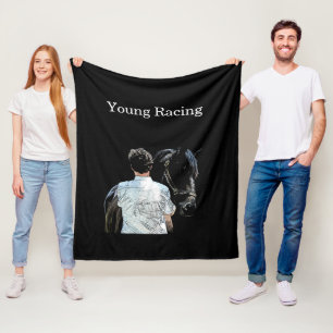Man Holding Horse Dark Fleece Blanket