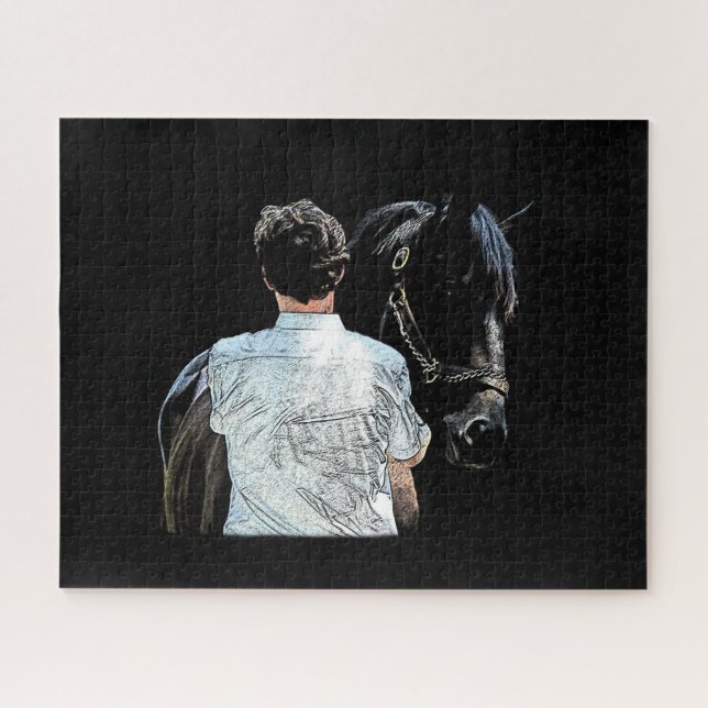 Man Holding Horse Dark Jigsaw Puzzle (Horizontal)