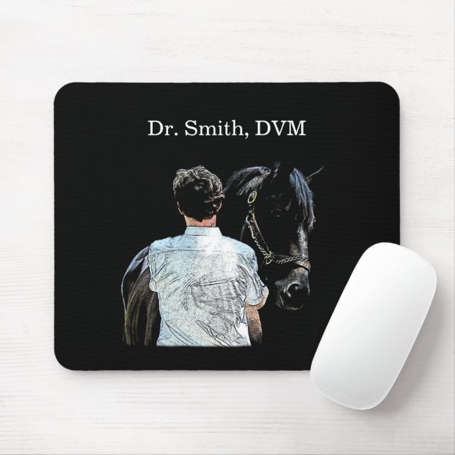 Man Holding Horse Dark Mouse Pad (With Mouse)