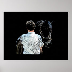 Man Holding Horse Dark Poster