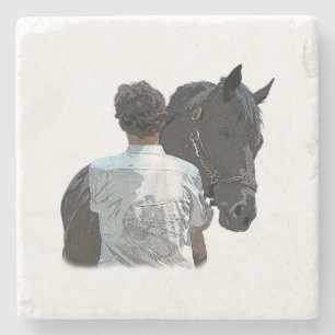 Man Holding Horse Light Stone Coaster