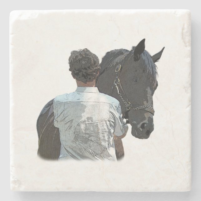 Man Holding Horse Light Stone Coaster (Front)