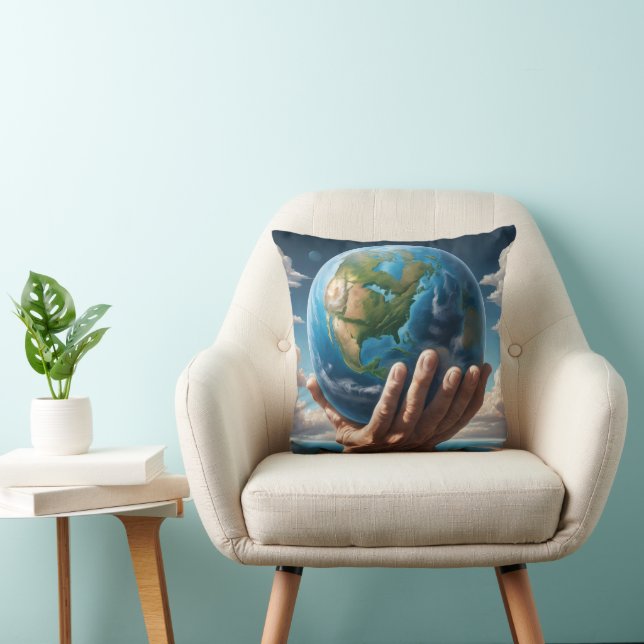 Man Holding Planet Earth Cushion (Chair)