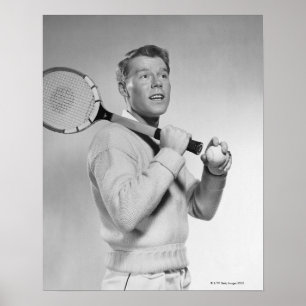 Man Holding Tennis Racket Poster