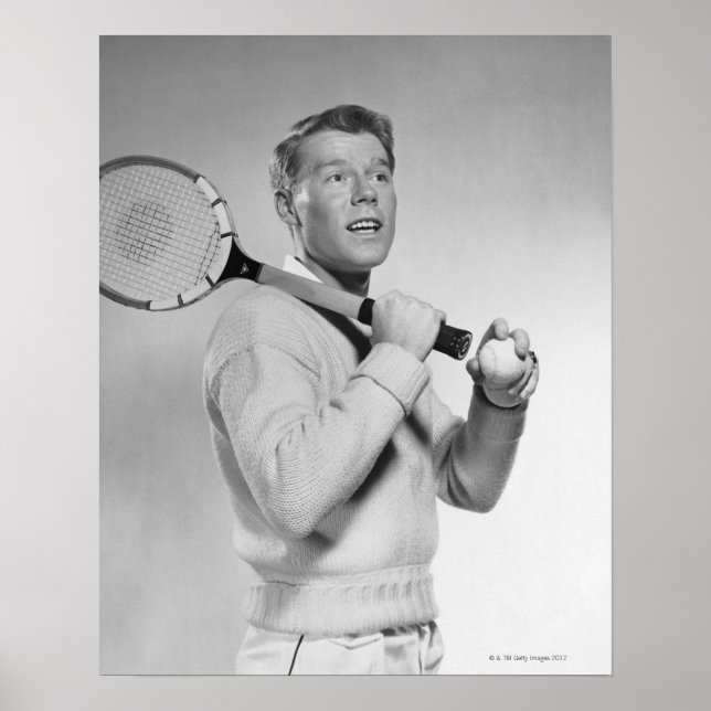 Man Holding Tennis Racket Poster (Front)