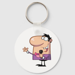 Man Hosting A Show And Talking Into A Microphone Key Ring
