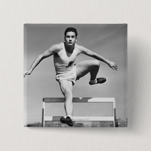 Man Hurdling 15 Cm Square Badge (Front)