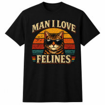 Man I Love Felines Retro Sunset Cat Shirt