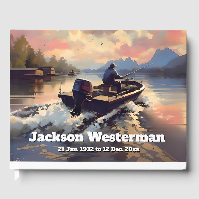 Man in a Fishing Boat on Lake Memorial   Guest Book (Front)