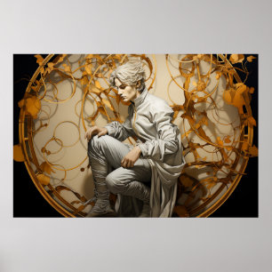 Man in a golden wood painting poster