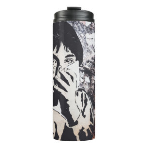 MAN IN BLACK AND WHITE SHIRT ILLUSTRATION THERMAL TUMBLER
