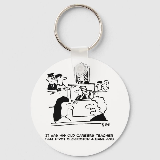 Man in court having robbed a bank. Funny Cartoon Key Ring (Front)