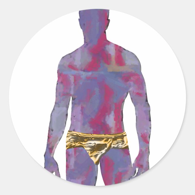 Man in Gold Underwear Classic Round Sticker (Front)