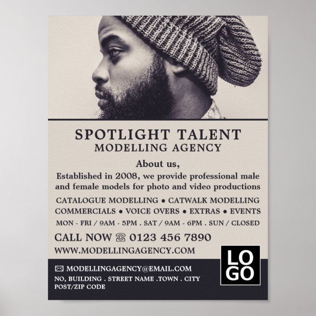 Man in Hat, Modeling Agency, Model Agent Advert Poster (Front)