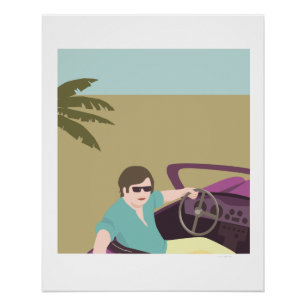 Man in sports cars with sunglasses poster