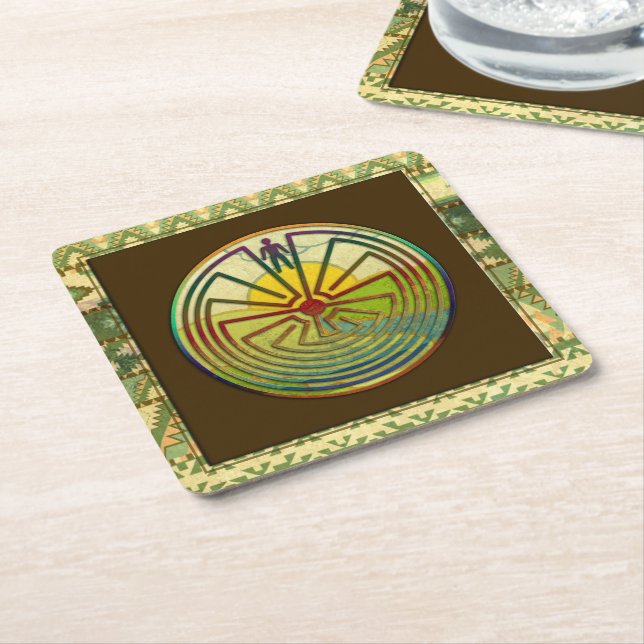 MAN IN THE MAZE landscape + your background Square Paper Coaster (Angled)