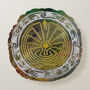 MAN IN THE MAZE ornament + your background Round Cushion